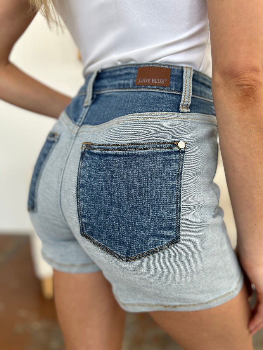 Judy Blue Full Size Color Block Denim Shorts - Bottoms